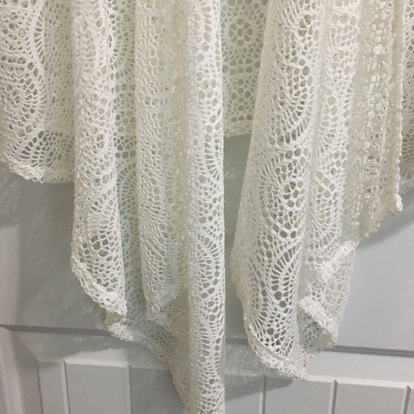 RUBY RD PS Boho White Lace Waterfall Topper Wrap Cardigan Drape Sheer Tie - Picture 4 of 6
